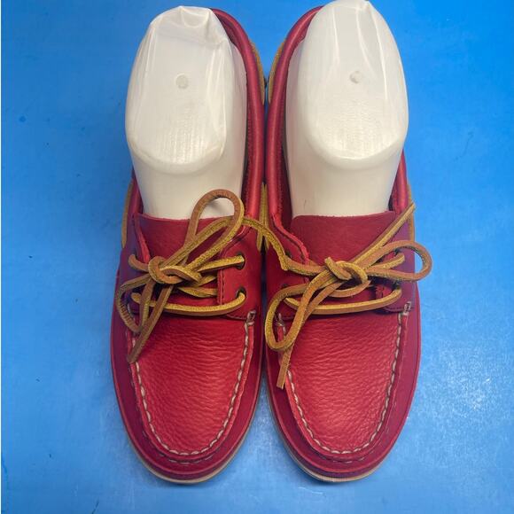Clarks cherry Red Leather Moccasin Flat Driving Shoe Sz 7.5 Tie Front Comfort - Picture 6 of 11